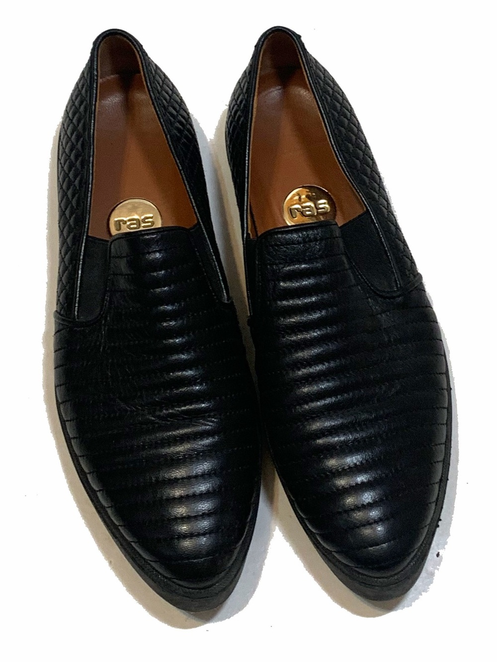 RAS Black Quilted & Ribbed Leather Slip-On Loafers